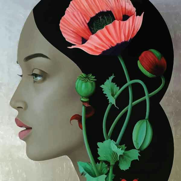 تابلو بوم چاپی لاویا طرح پرتره زن و گل کد ART-1239