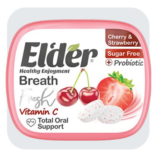 قرص خوشبو کننده دهان elder رژیمی.پروبیوتیک.حاوی ویتامین ث طعم توت فرنگی و آلبالو