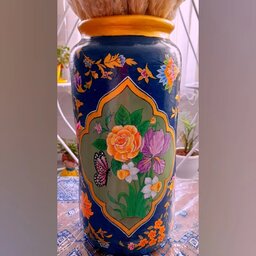 گلدان سفالی استوانه ای طرح سنتی ارتفاع 28 و قطر 12 سانت