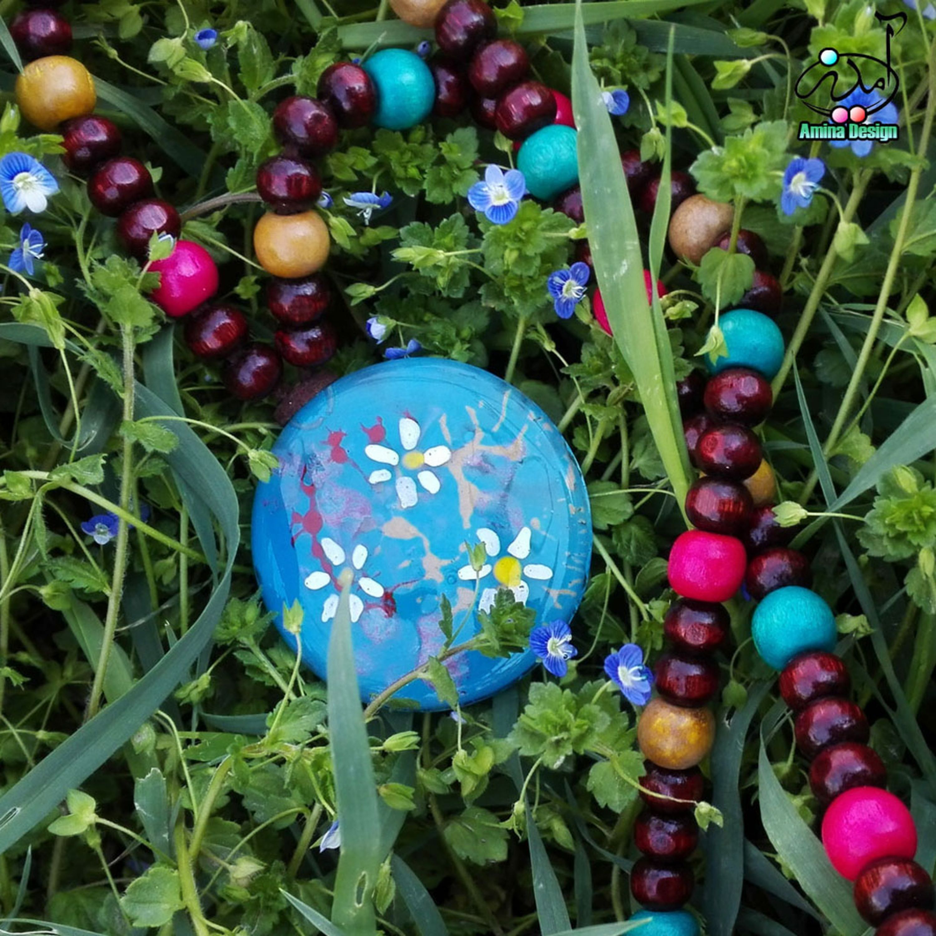 گردنبند مهره ای آمینا طرح بهار فیروزه ای
