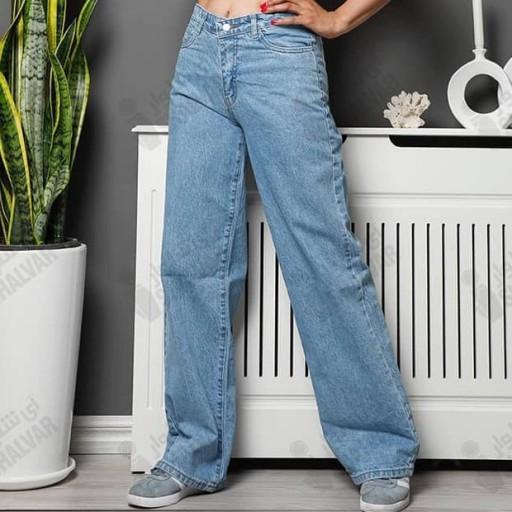 شلوار جین زنانه مدل بگ واید فاق بلند بدون کشسانی