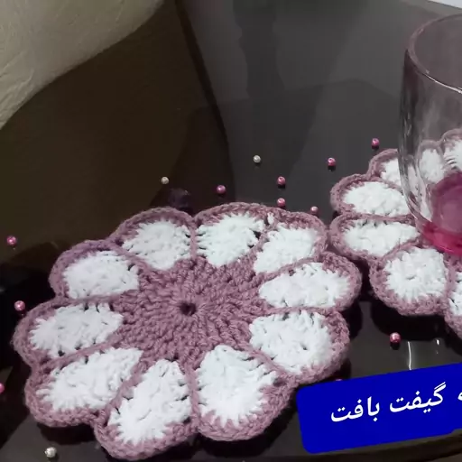 زیر لیوانی و دستگیره بافتنی گل (یک جفت) (ارسال رایگان)