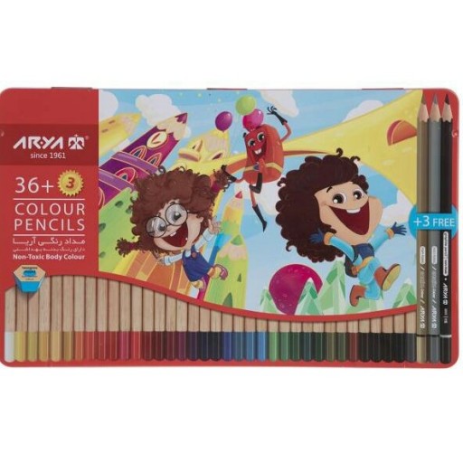 مداد رنگی 36 رنگ جعبه فلزی آریا