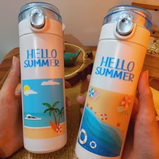 فلاسک مدل Hello Summer- دوقفله-دارای لبی آسان نوش-دوجداره -دیواره داخلی از استیل 304-حجم400 میل