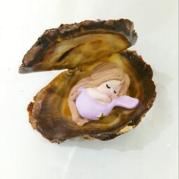 صدف دو کفه خلیج همراه با پری دریایی ساخته شده از پودر سنگ هدیه ای مناسب برای دختر بچه ها و دکوری 