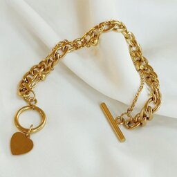 دستبند دوردیفه کارتیر و توپی  استیل طرح طلا با قفل تی لاکچری