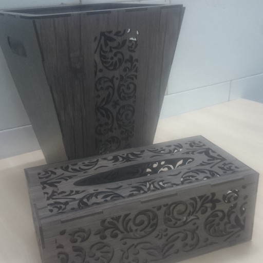 سطل و جعبه دستمال چوبی