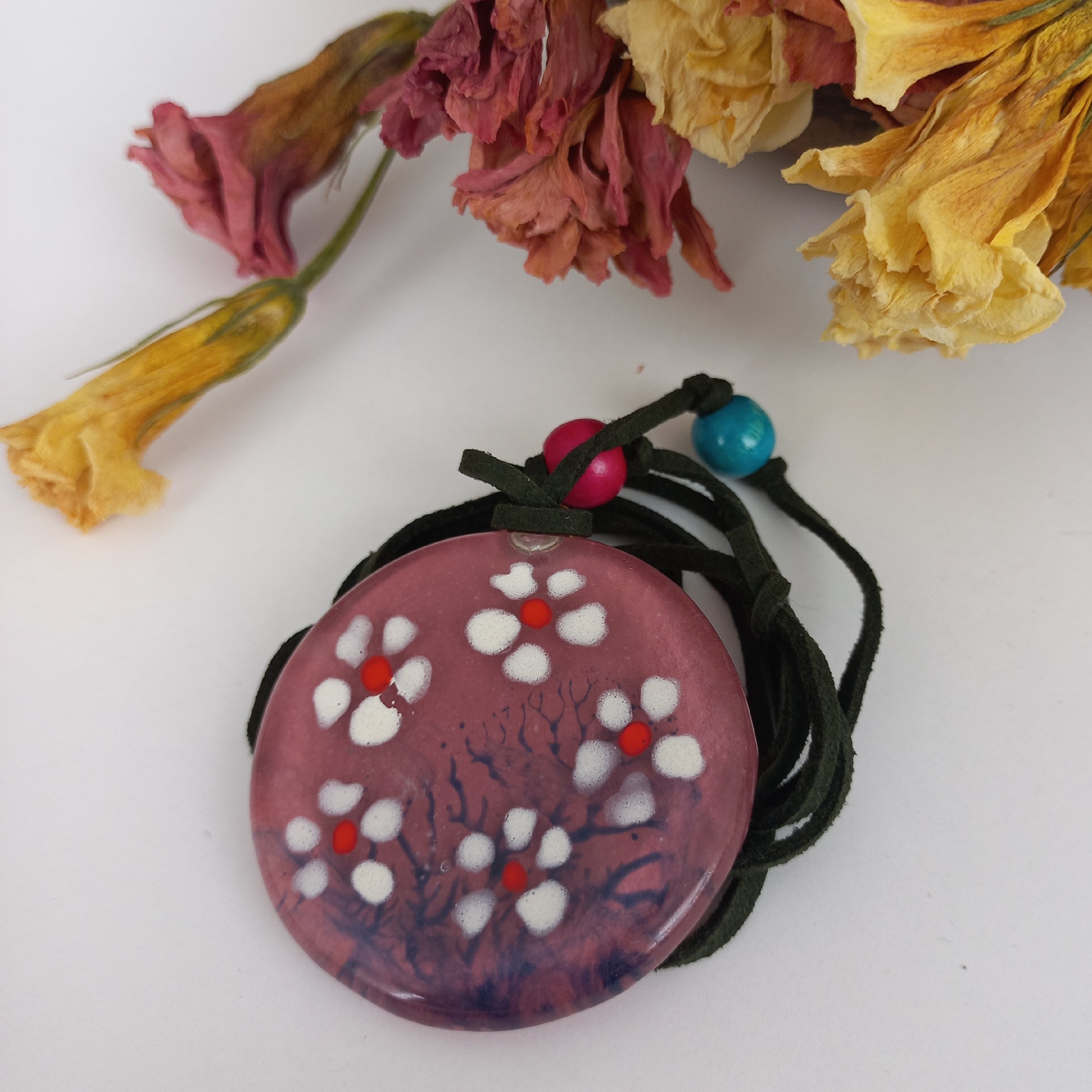 گردنبند  شیشه ای آمینا طرح شکوفه بهاری