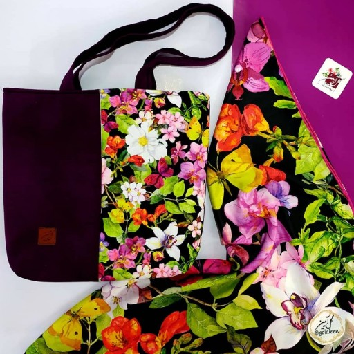 ست پرفروش کیف بزرگ و روسری مدل گل و پروانه
