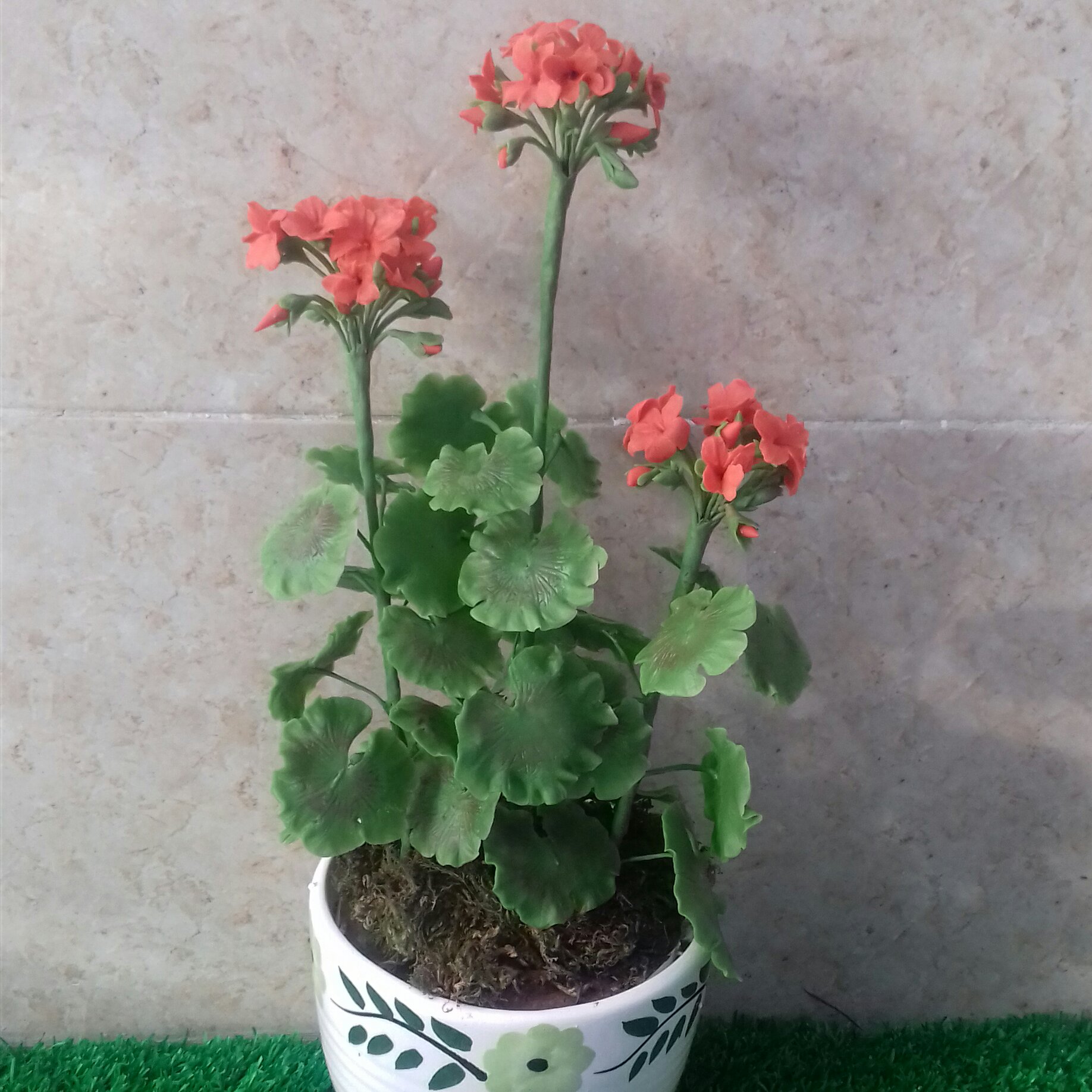 گلدان گل شمعدانی نارنجی خمیری