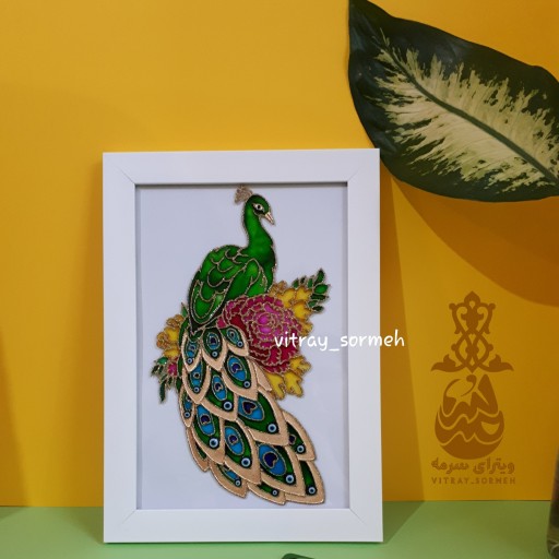 تابلو ویترای دستساز چشم نظر طاووس طلایی سبز