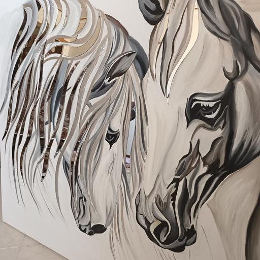 تابلو اسب با یالهای آینه کاری تماما نقاشی وکار دست