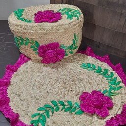 سبد نان و رومیزی حصیری با گلهای حصیری قطره رو میزی 50 سانت برای خوش سلیقه ها 