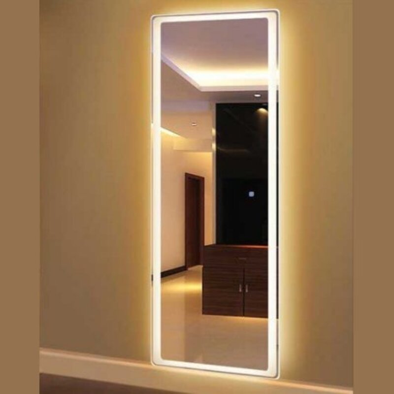 آینه دیواری قدی بک لایت  زرد دور مات وتاچ صفحه ابعاد 100×70