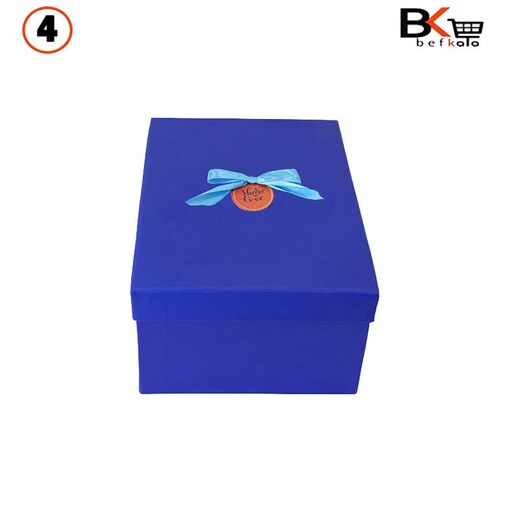 باکس کادویی مستطیلی پاپیون دار آبی سایز4 کد51