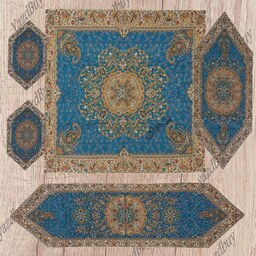 ست 5 تکه رومیزی ترمه طرح افشاری رنگ آبی با طرح و نقشی زیبا و کیفیت عالی
