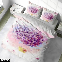 روتختی دونفره طرح بالن گل یاسی صورتی با زمینه سفید مناسب تخت با عرض160 