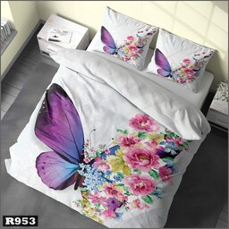 روتختی دونفره طرح پروانه و گل زمینه سفید مناسب تخت با عرض160 