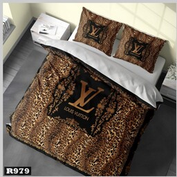 روتختی دونفره طرح lv پلنگی در زمینه مشکی مناسب تخت با عرض160 