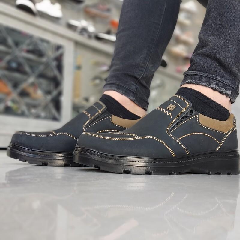 کفش مجلسی مردانه بی بند هورس مدل کشی در دو رنگ مشکی و زیتونی سایزبندی 40 الی 44
