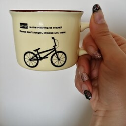 فنجان سرامیکی قهوه خوری یا چایخوری طرح دوچرخه کوهستان 