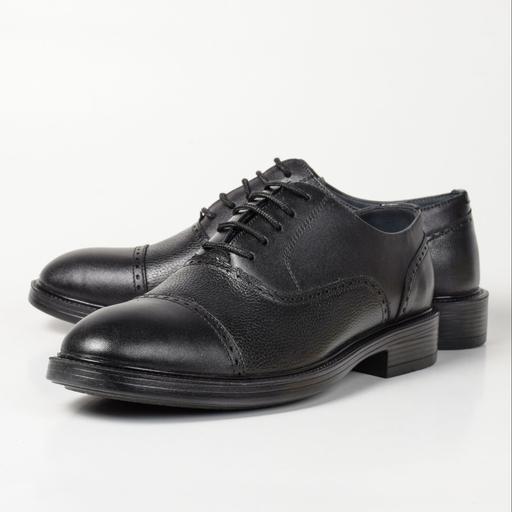 کفش چرم مردانه طاها مدل بندی  کد 148111 رنگ مشکی سایز  40 تا 45