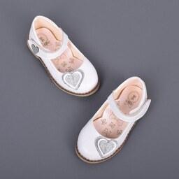کفش تخت نوزادی دخترانه عروسکی قلبی رنگ سفید کد 329220 سایز  21 تا 24