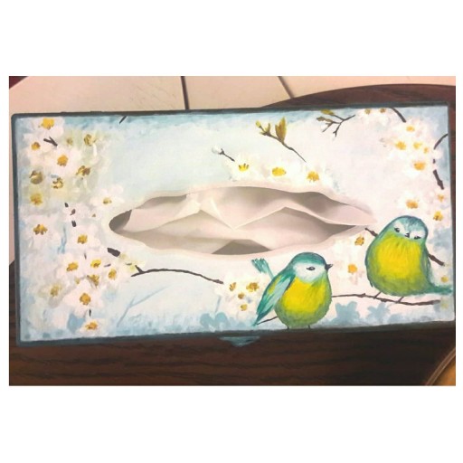 جعبه دستمال کاغذی چوبی نقاشی (طرح گنجشک)