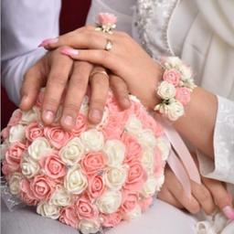 ست دسته گل عروس و دستبند و گل جیب داماد