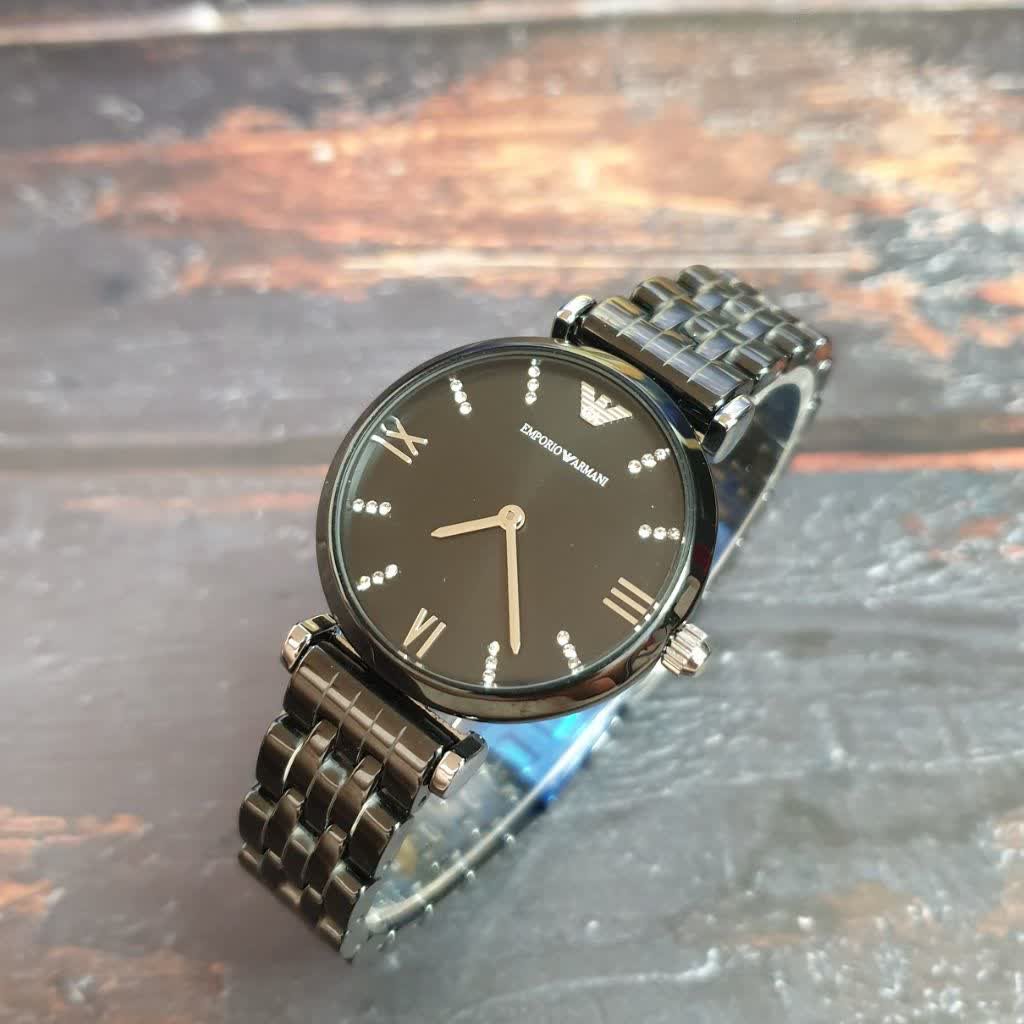 ساعتمچی زنانه و دخترانه امپریو آرمانی بند سرامیکی رنگبندی مشکی ARMANI