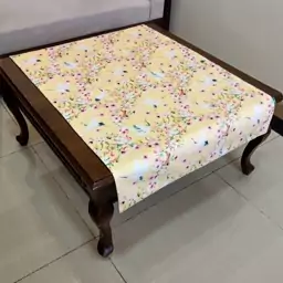 رومیزی مخمل  100x100 طرح گل و پرنده زرد آرت مان