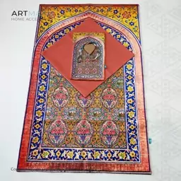 سجاده مخمل آستر دار طرح کاشیخط بهار آرت مان سایز 65x110