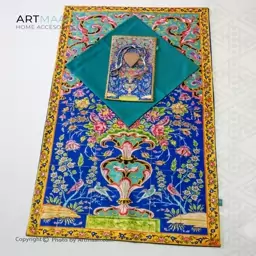 سجاده مخمل آستر دار طرح گلدان سورمه ایی آرت مان سایز 65x110