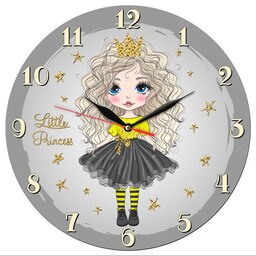 ساعت دیواری کودک مدل 1326Y طرح پرنسس کوچولو دختر مو فرفری با لباس زرد سایز 30