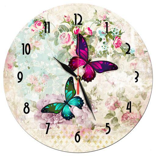 ساعت دیواری گرد مدل 1234 طرح گل و پروانه قطر 30 سانتیمتر