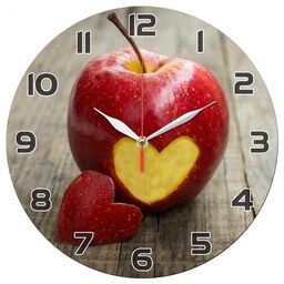 ساعت دیواری گرد مدل 1323 طرح سیب سرخ و قلب قطر 30 سانتیمتر