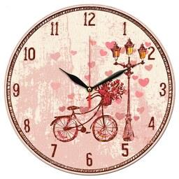 ساعت دیواری گرد مدل 1336 طرح فانتزی دوچرخه و گل و قلب و چراغ قطر 30