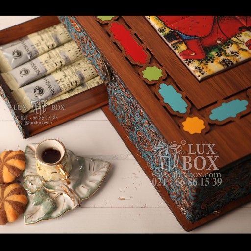 جعبه پذیرایی جعبه دمنوش ترمه جعبه چوبی لوکس باکس کد LB14