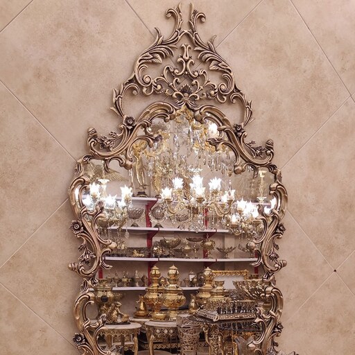 آینه و کنسول برنز و شمعدان و ساعت برنزی رنگ آنتیک مدل امپراطور فوق سنگین شیک