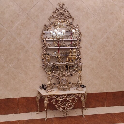 آینه و کنسول برنز و شمعدان و ساعت برنزی رنگ آنتیک مدل امپراطور فوق سنگین شیک
