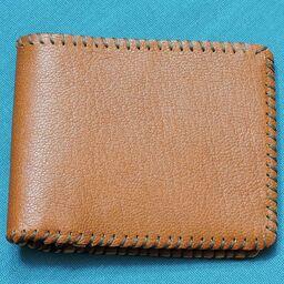 کیف پول مردانه - دست دوز - چرم بز - سایز 10x13 cm - قهوه ای روشن
