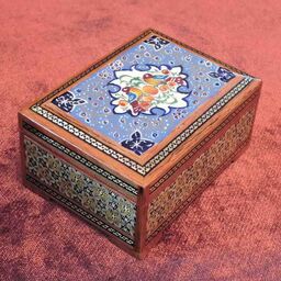 جعبه جواهر - خاتم کاری اصل اصفهان - داخل جعبه پارچه جیر کار شده است