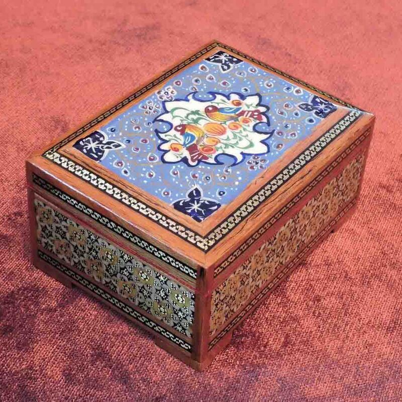 جعبه جواهر - خاتم کاری اصل اصفهان - داخل جعبه پارچه جیر کار شده است