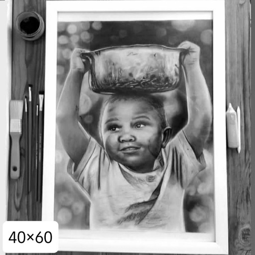 تابلو نقاشی سیاه قلم کودک 40×60