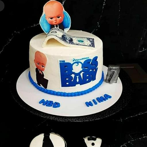 کیک خامه ای و فوندانت با تم بچه رئیس