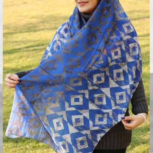 شال نخی طرحدار برند ماری اسکارف رنگ آبی جنس و کیفیت عالی و ارسال رایگان 