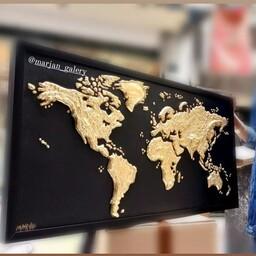 تابلو نقاشی نقشه جهان برجسته و ورق طلا