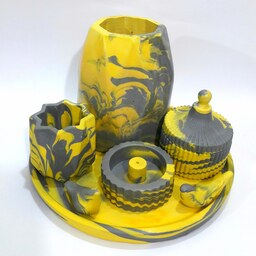 گلدان سنگ مصنوعی 6 تکه دکوری و کاربردی  رنگ طوسی و زرد 