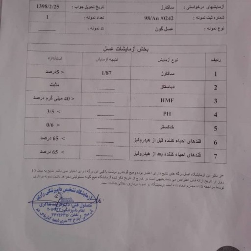 عسل گون طبیعی ساکاروز زیر 2 بازرگانی سیمرغ