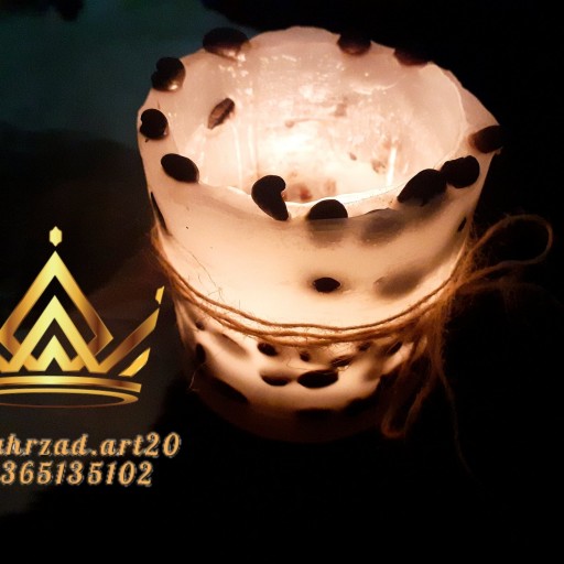 شمع فانوسی کریستالی با تزئین قهوه گل محمدی دارچین